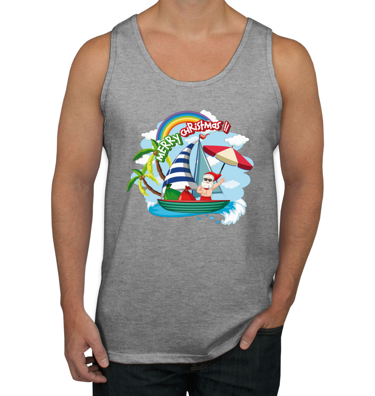 Santa Claus On The Boat In Summer Men's Tank Top