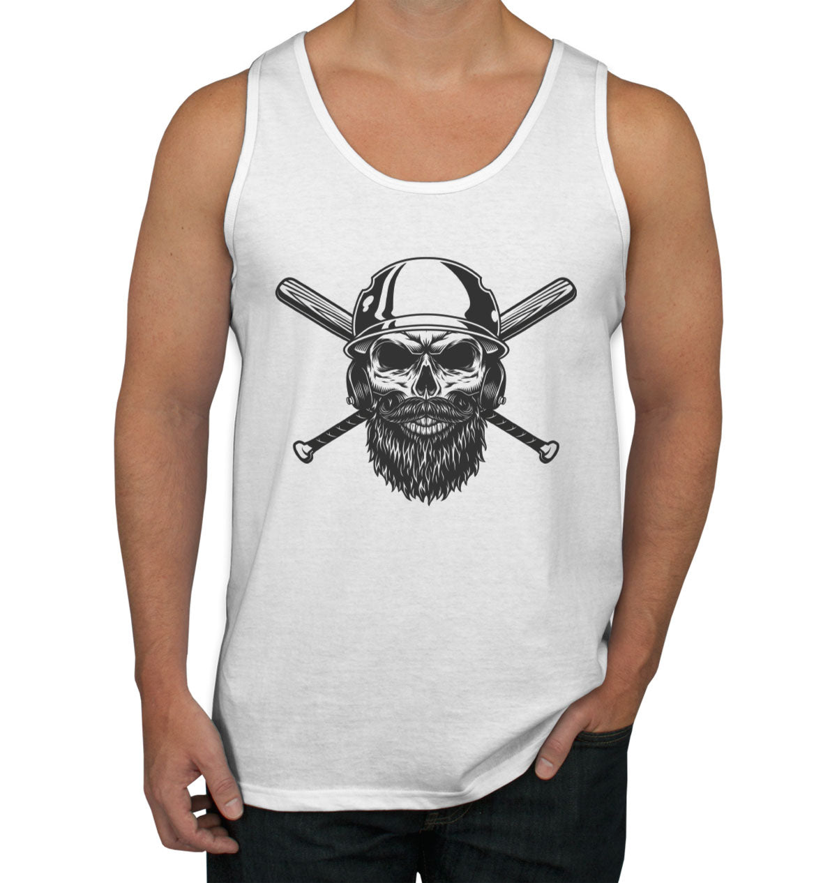 Skull in Baseball Helmet Men's Tank Top