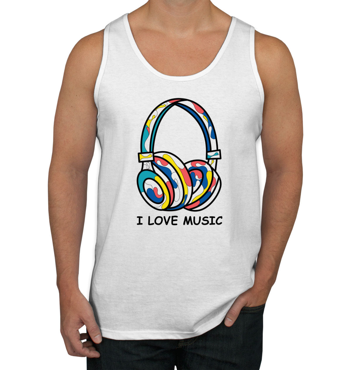 I Love Music Colorful Headphone Men's Tank Top