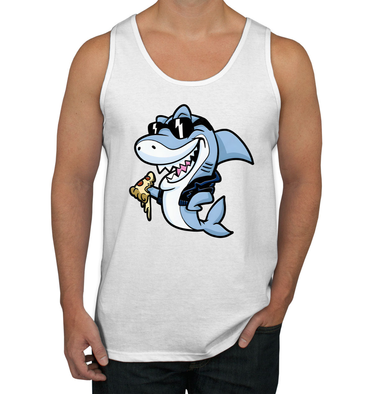 Cool Shark Eating Pizza Men's Tank Top