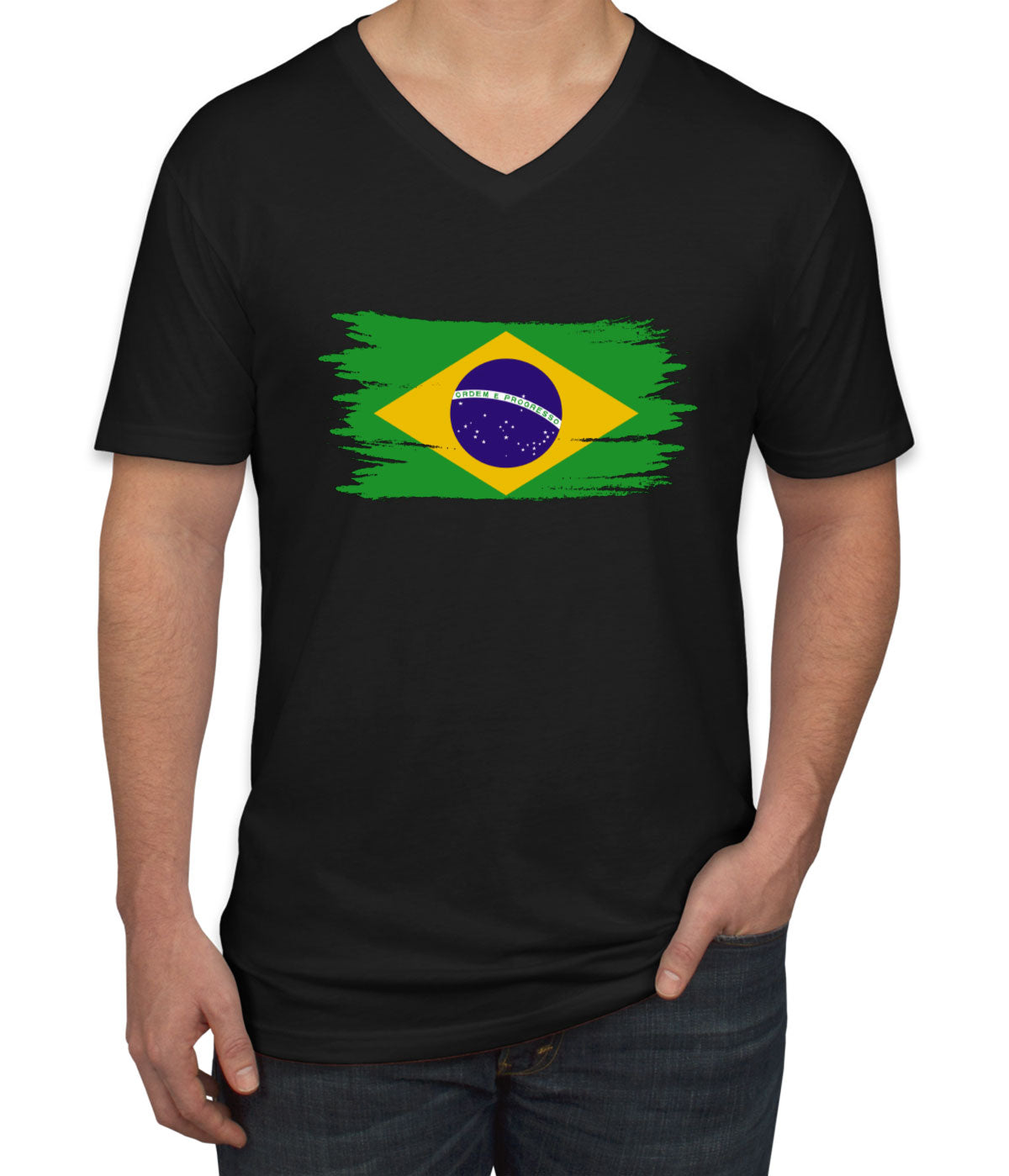 Brazil Flag Men's V Neck T-shirt