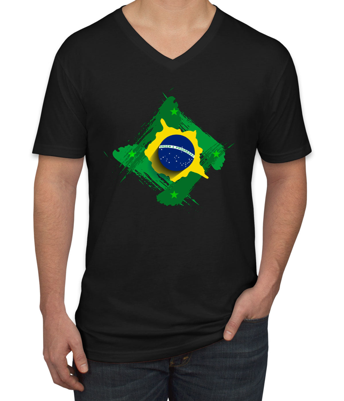 Brazil Flag Diamond Shape Men's V Neck T-shirt