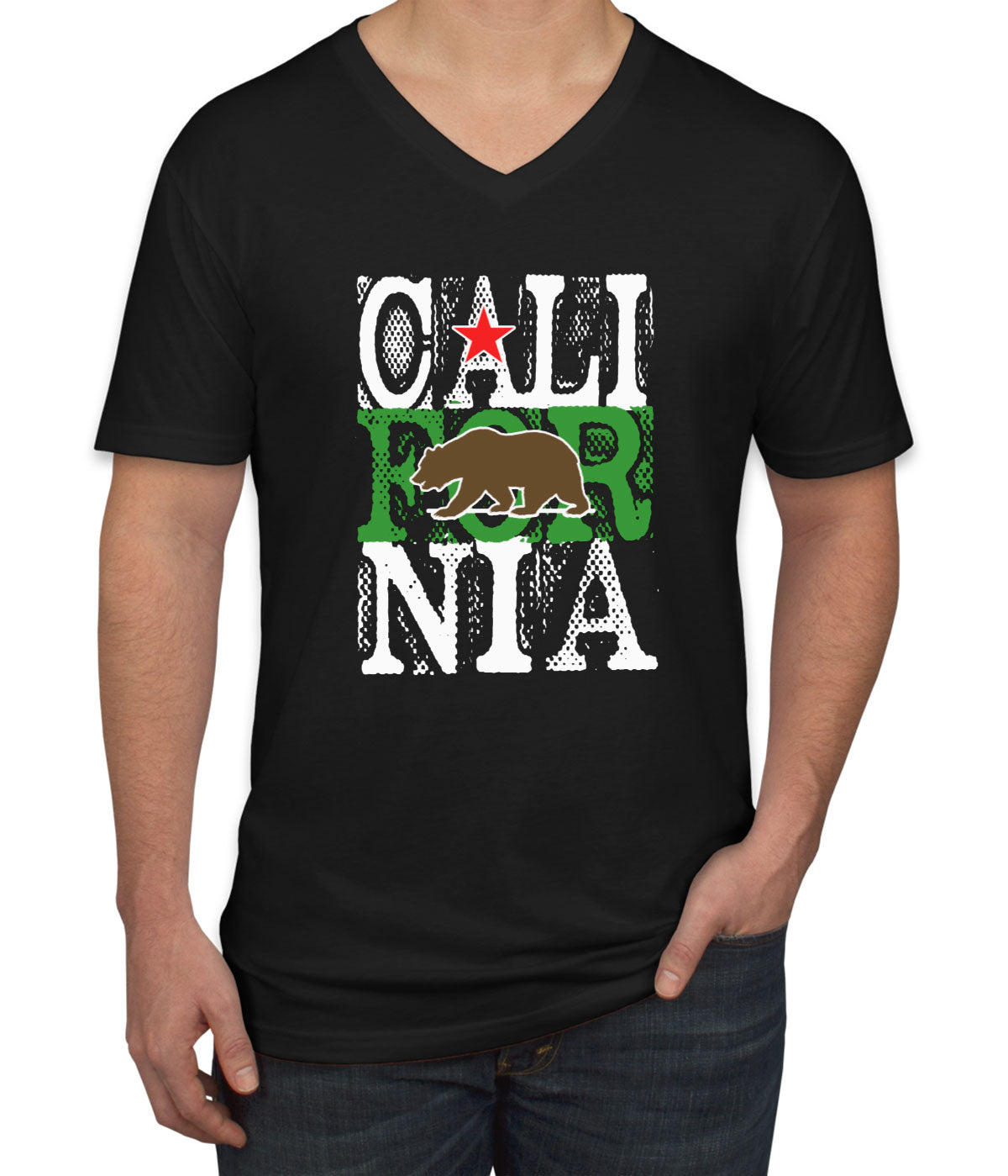 California Republic Bear Men's V Neck T-shirt
