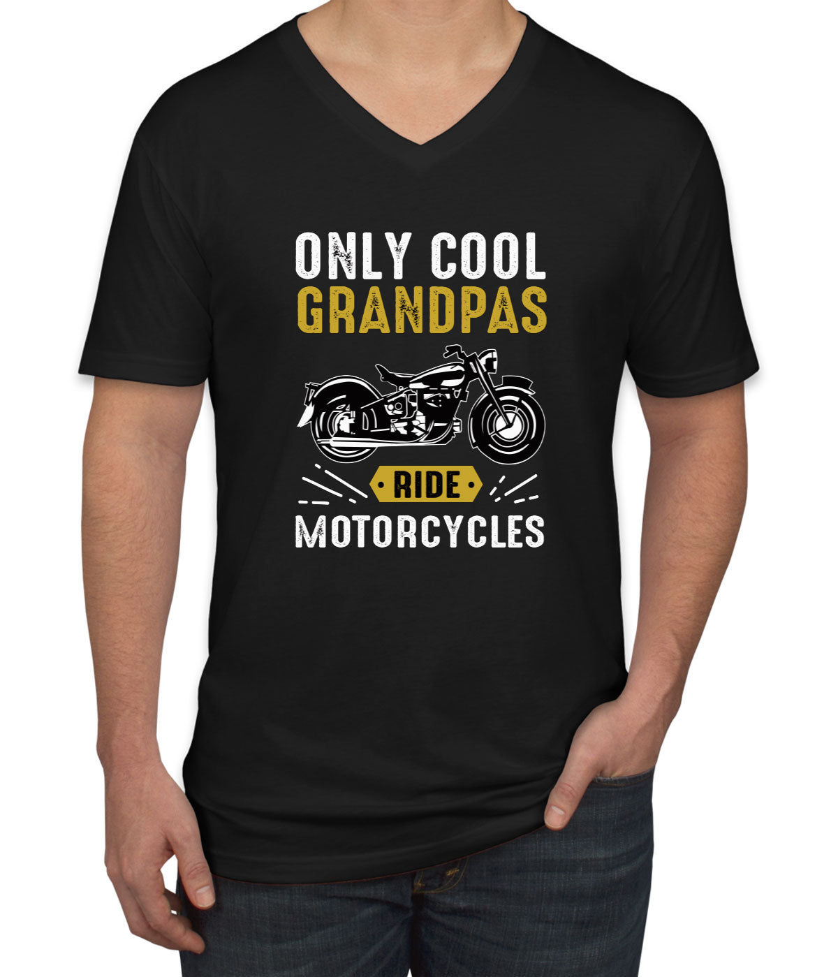 Only Cool Grandpas Ride Motorcycles Men's V Neck T-shirt