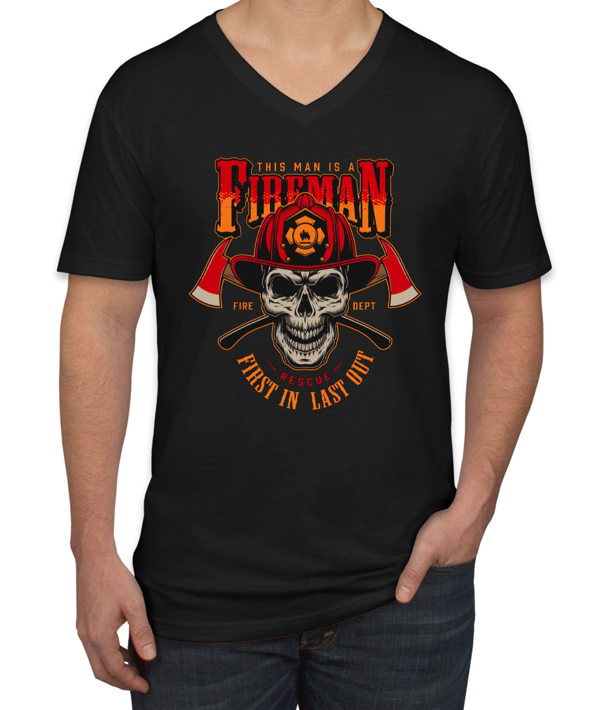 Fireman Skull Men's V Neck T-shirt