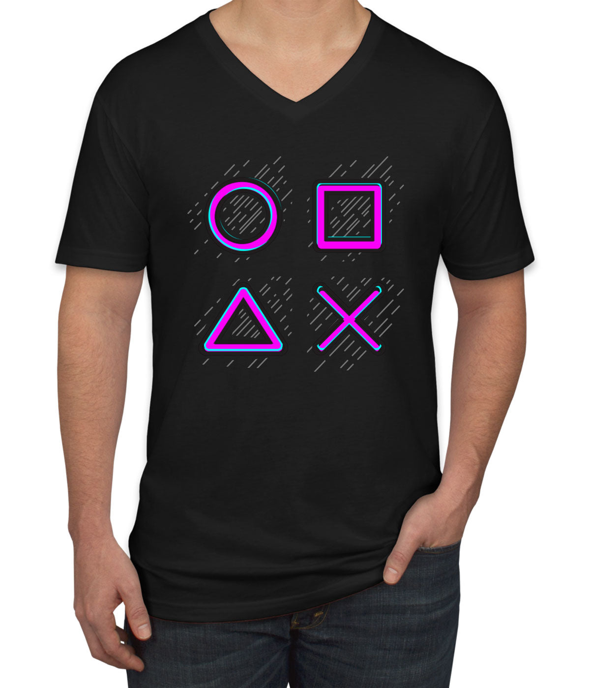 Game Controller Buttons Gaming Men's V Neck T-shirt