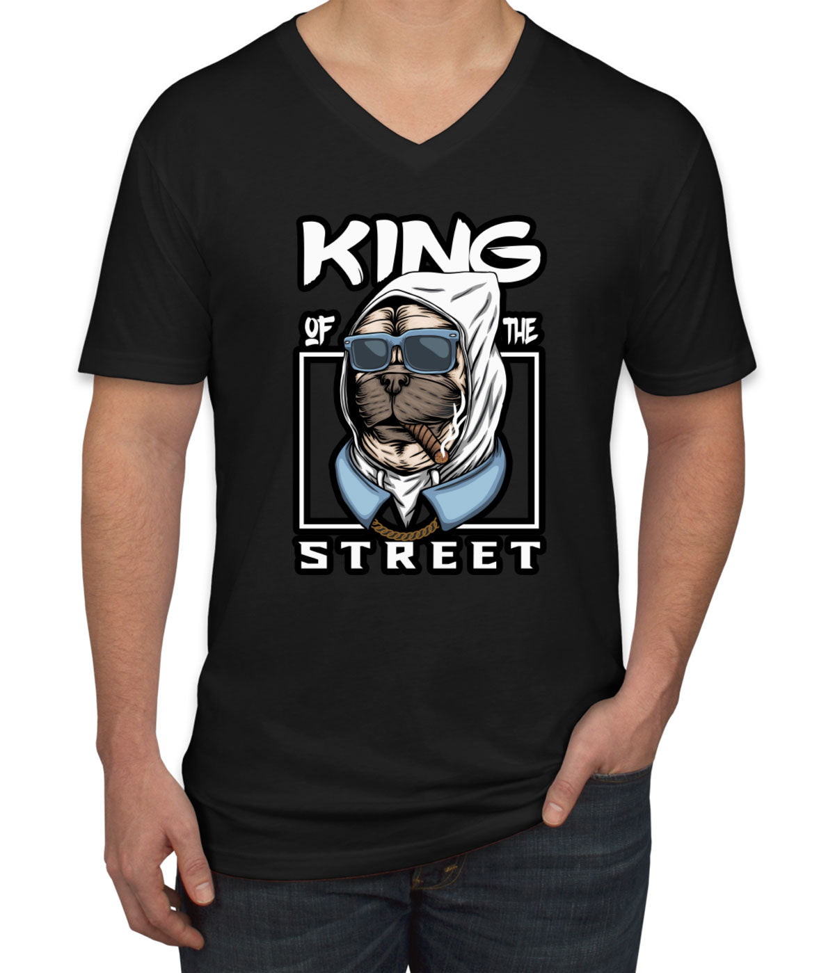 Pug Dog King Of The Street Men's V Neck T-shirt