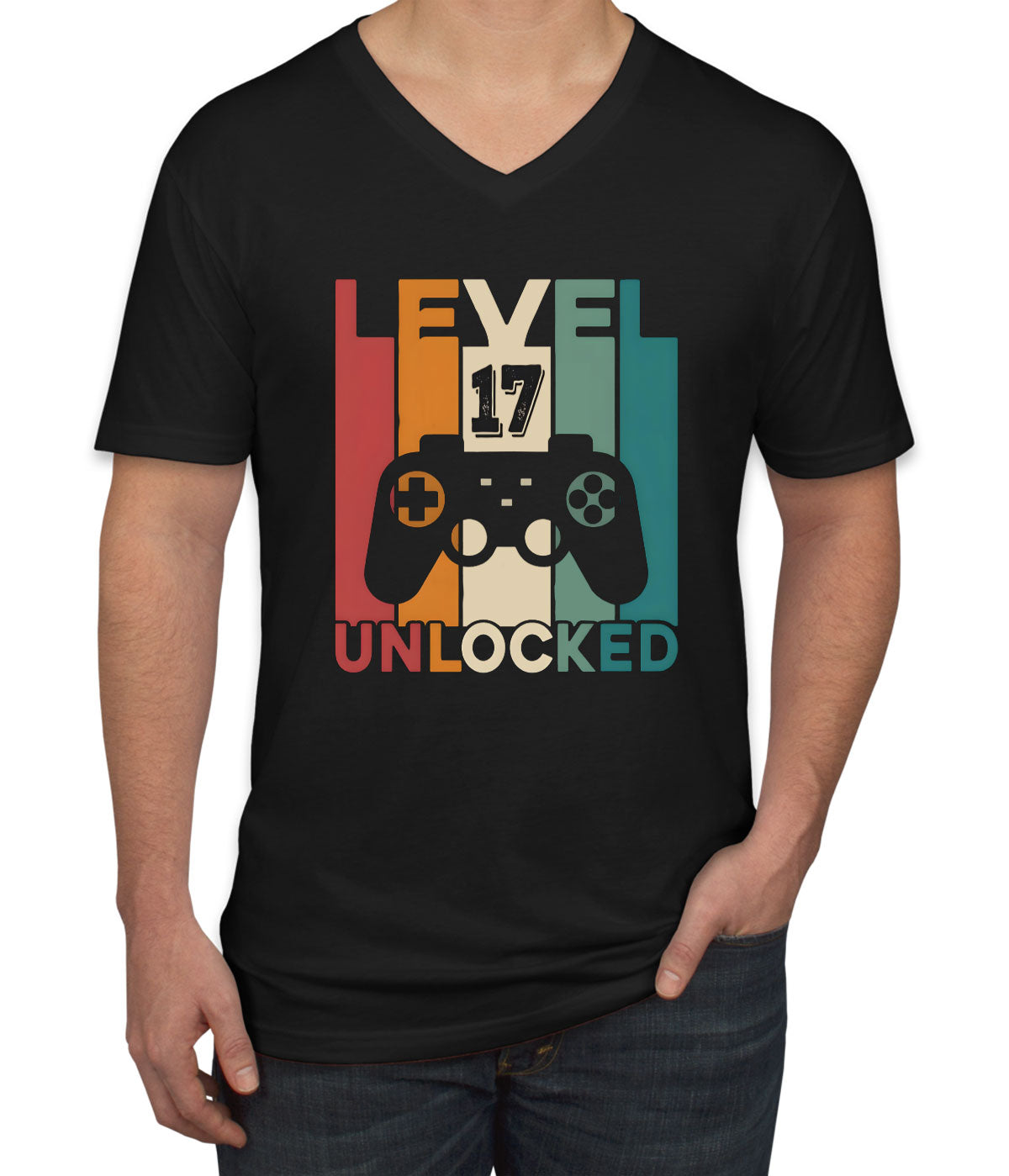 Level 17 Unlocked Gaming Birthday Men's V Neck T-shirt