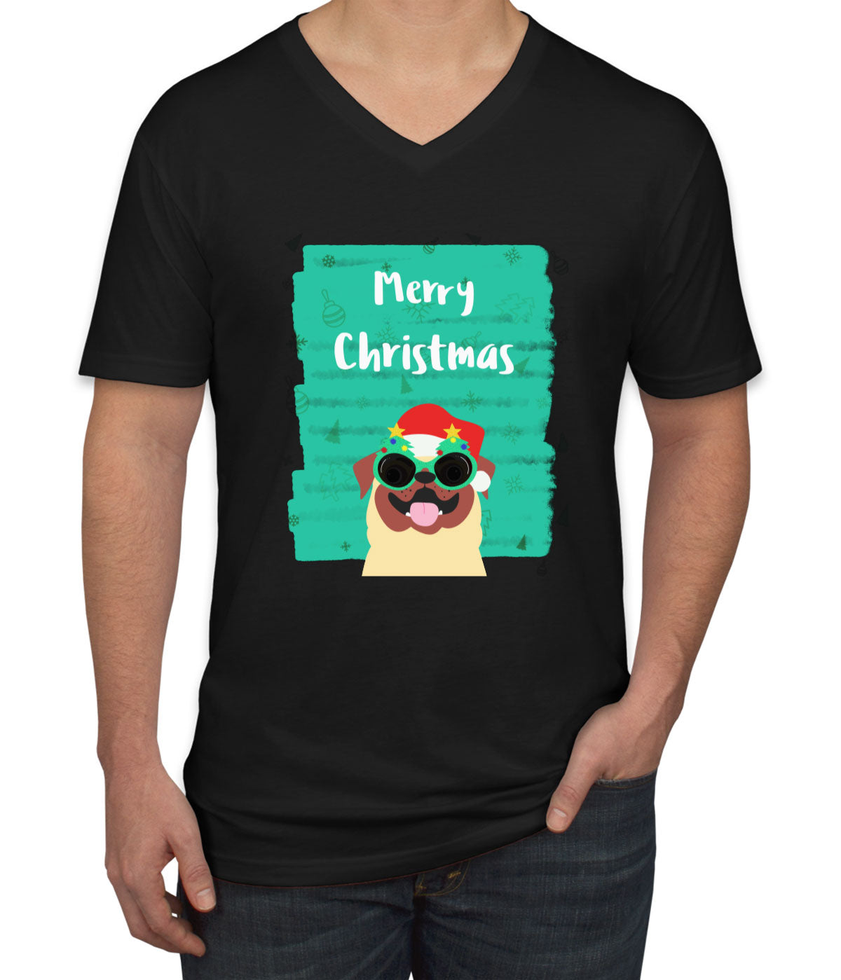 Merry Christmas Pug Christmas Men's V Neck T-shirt