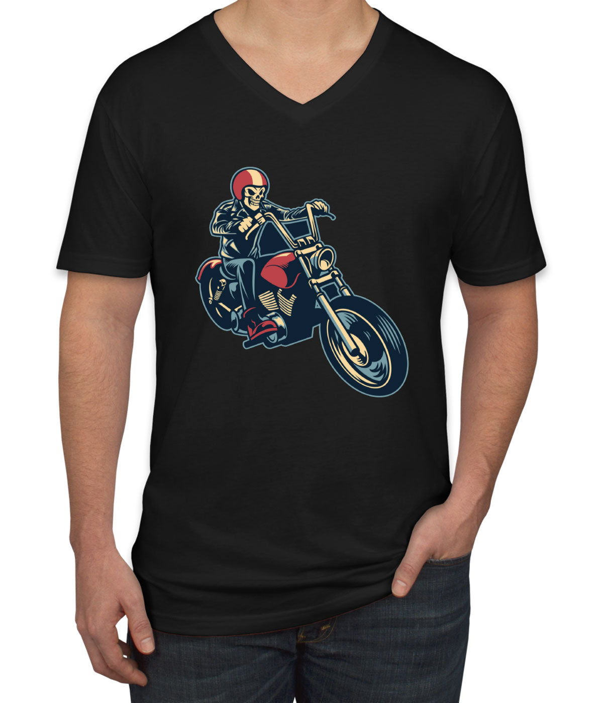 Skull Motorcycle Moto Skull Men's V Neck T-shirt