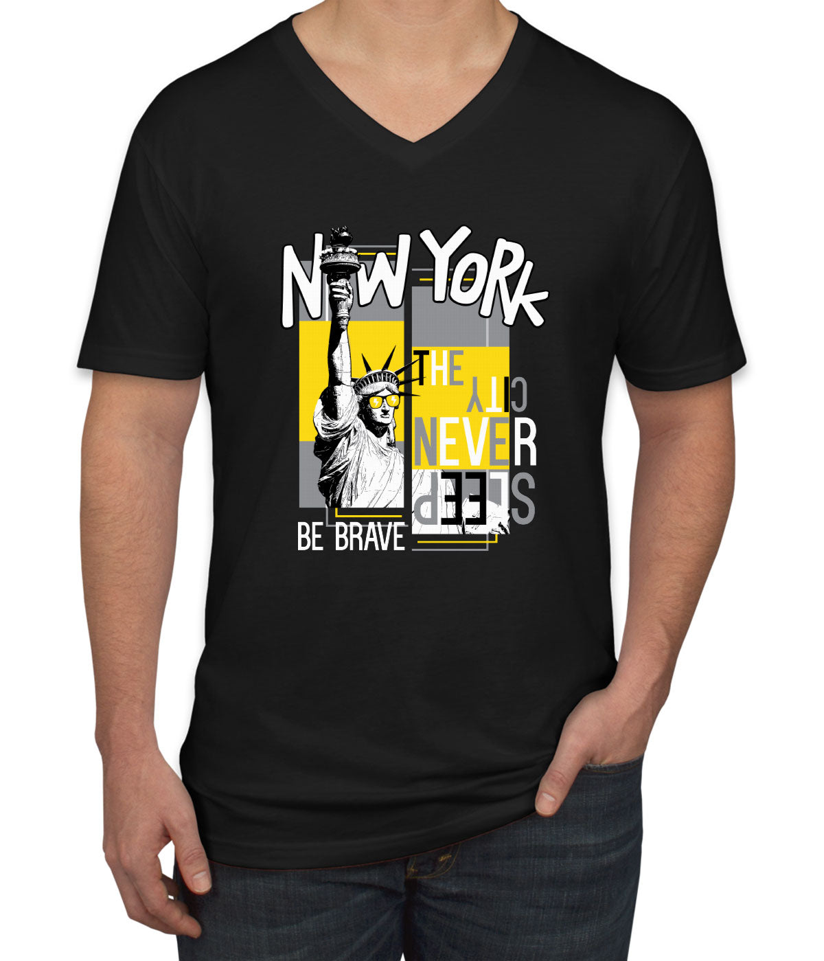 New York The City Never Sleep Men's V Neck T-shirt