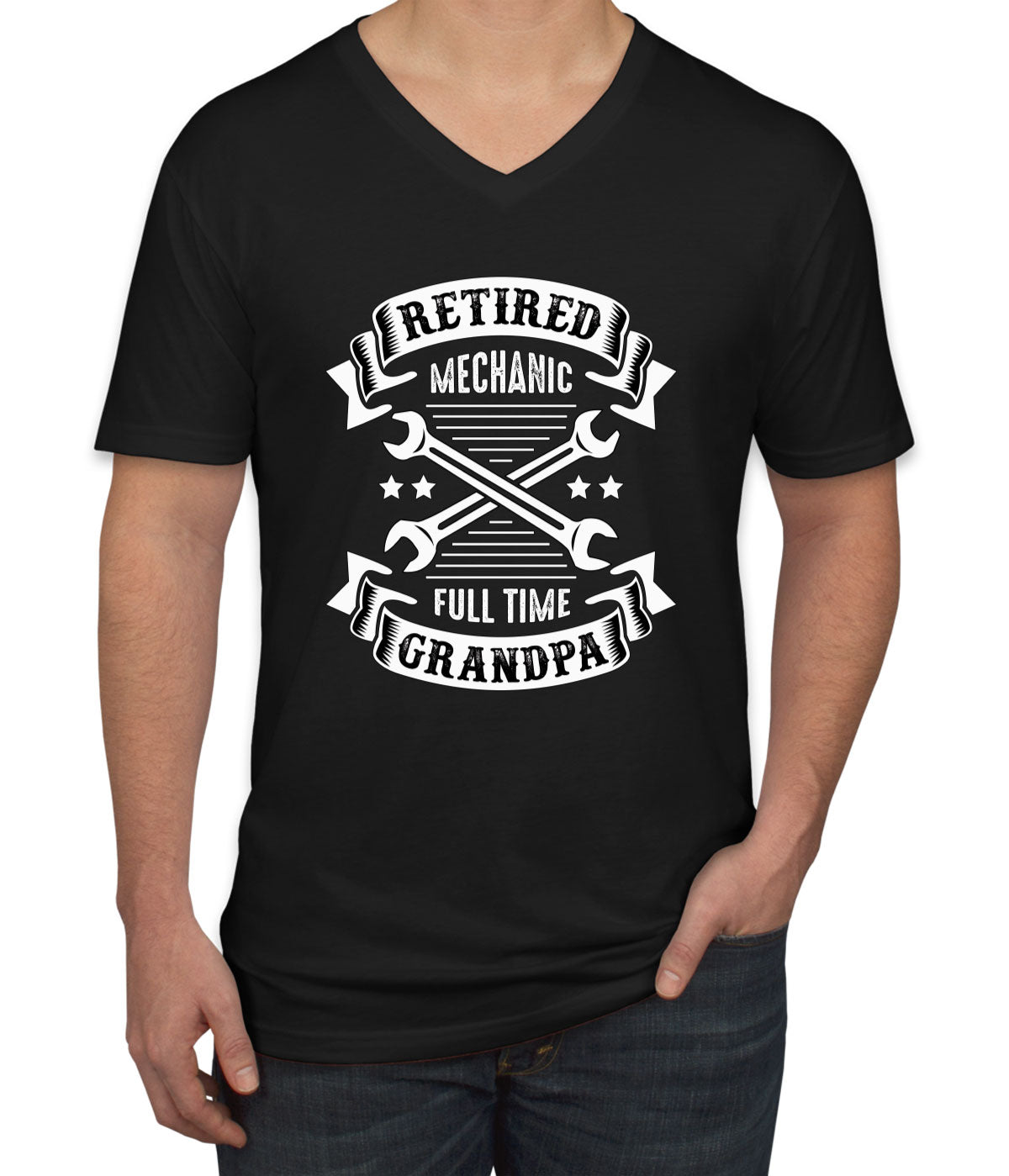 Retired Mechanic Full Time Grandpa Men's V Neck T-shirt