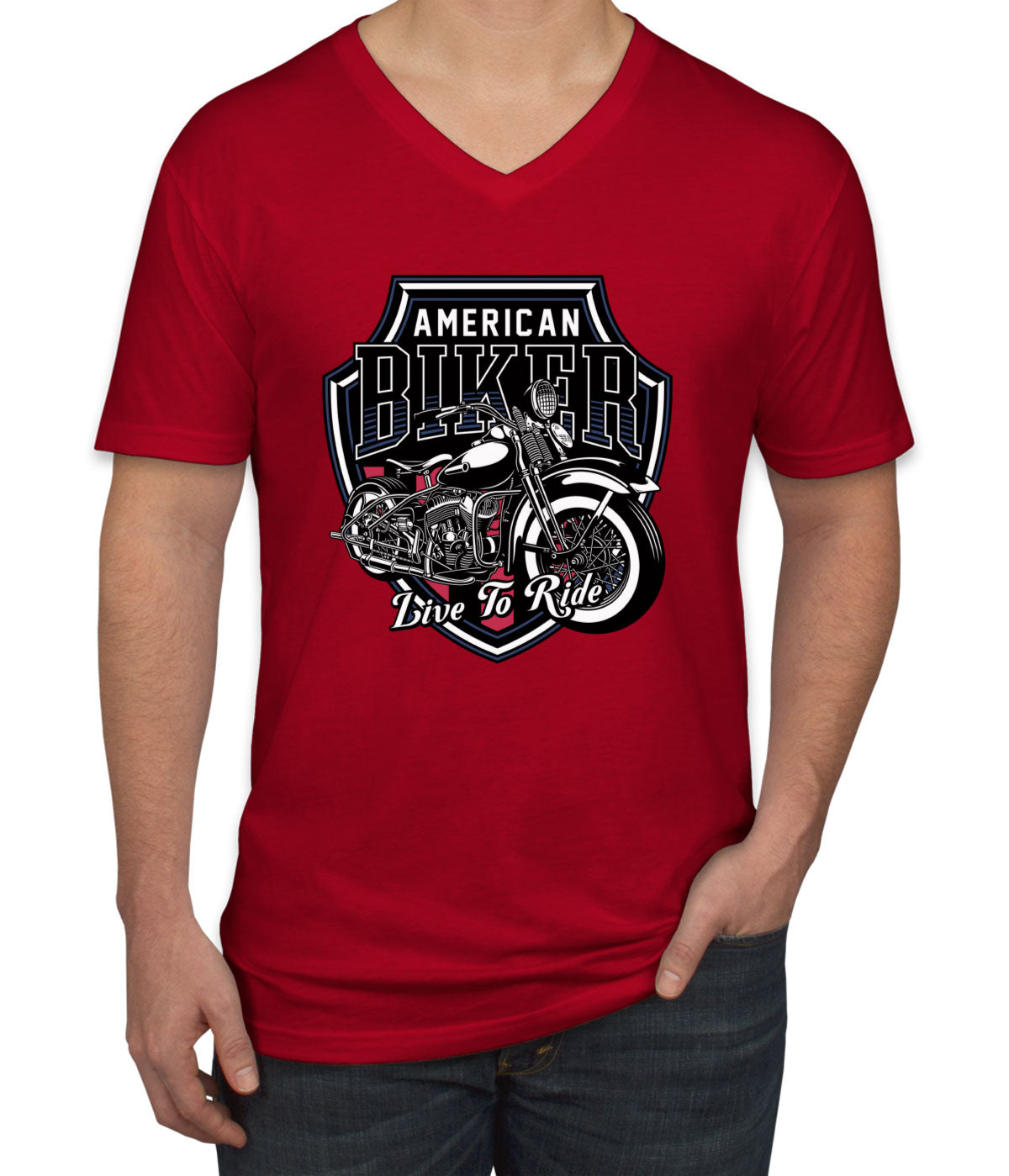 American Biker Live To Ride Motorcycle Men's V Neck T-shirt