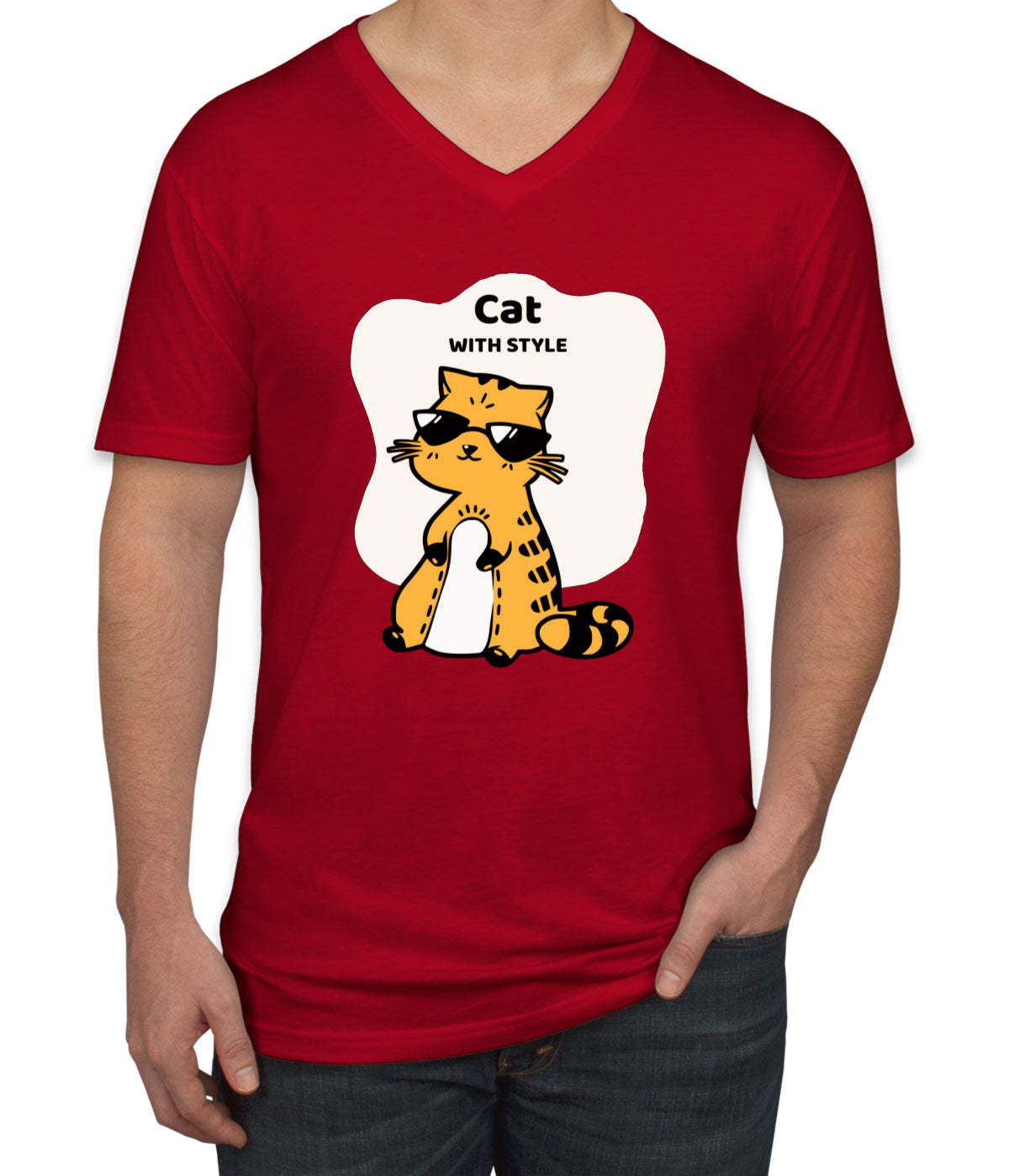 Cat With Style Men's V Neck T-shirt