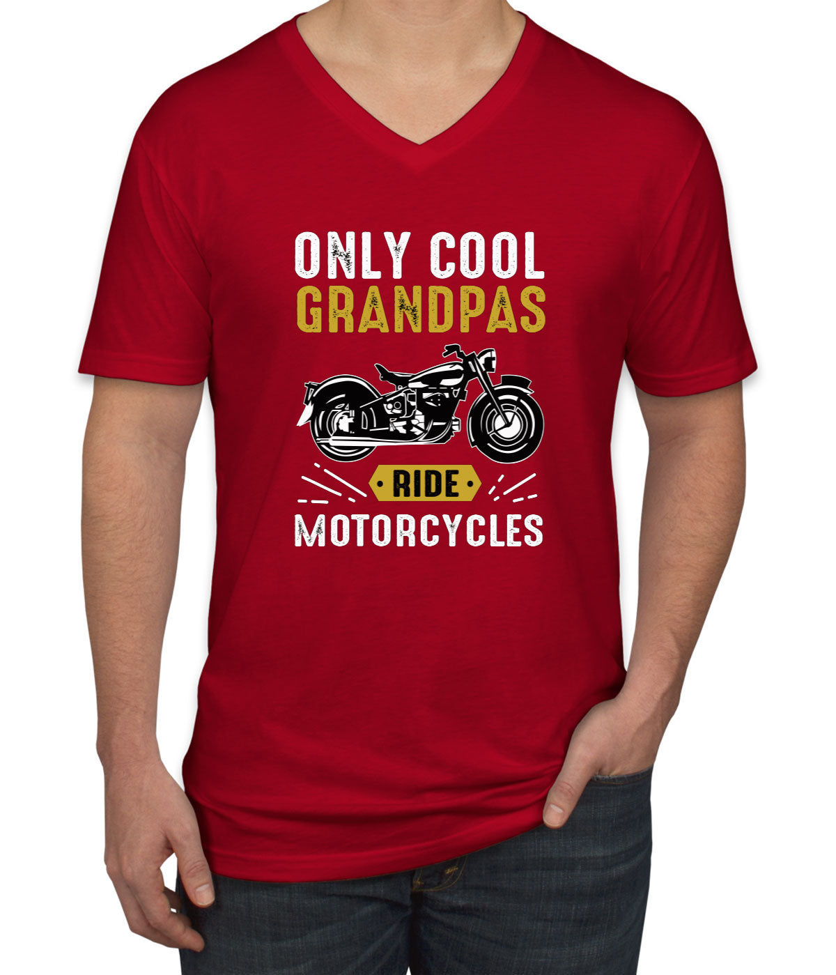 Only Cool Grandpas Ride Motorcycles Men's V Neck T-shirt