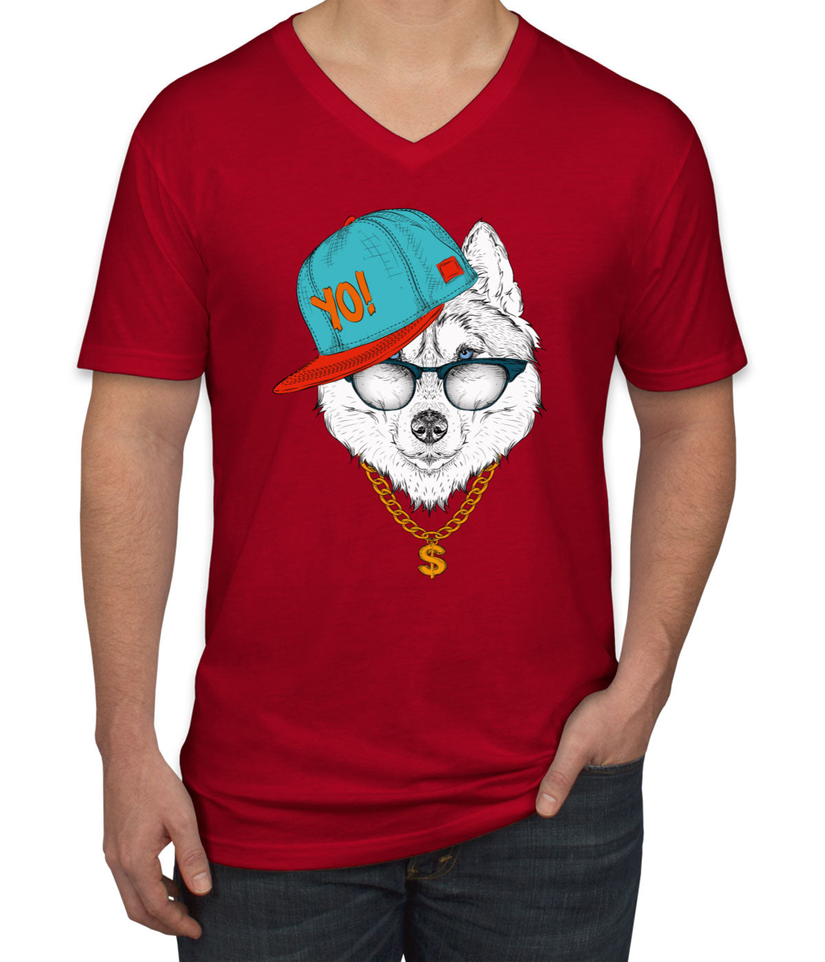 Cool Siberian Husky Dog Men's V Neck T-shirt