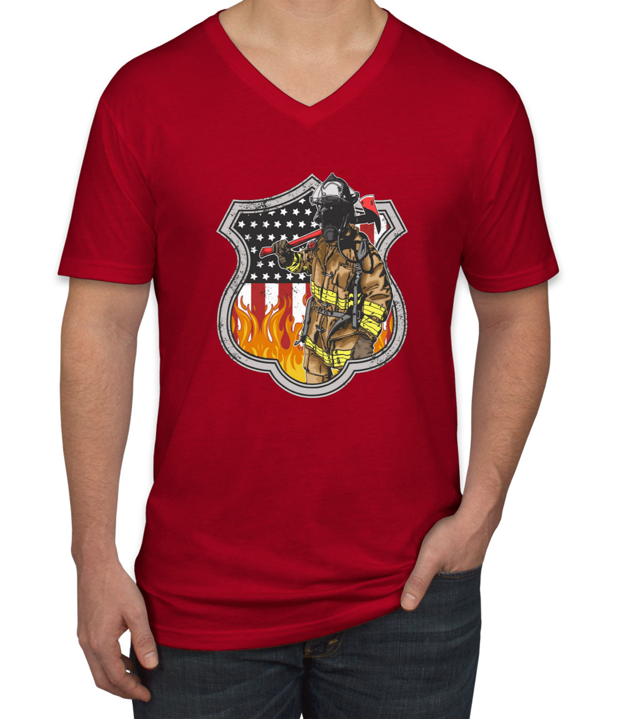 American Firefighter Men's V Neck T-shirt