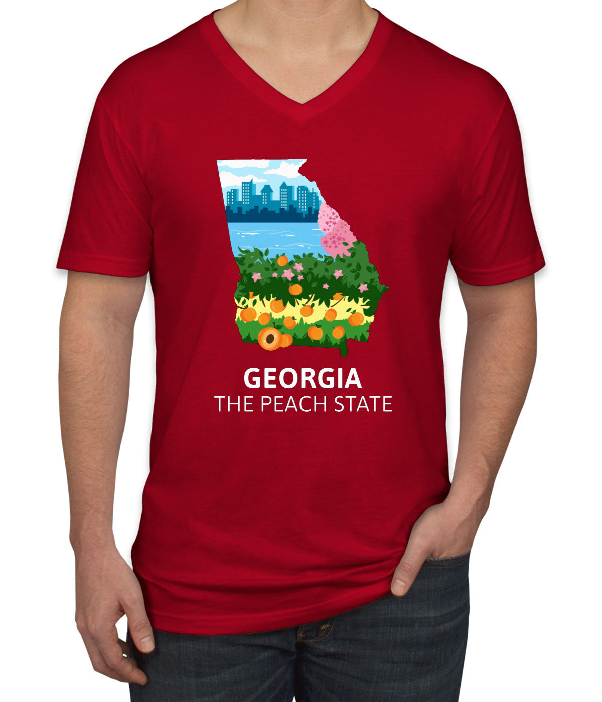 Georgia The Peach State Men's V Neck T-shirt