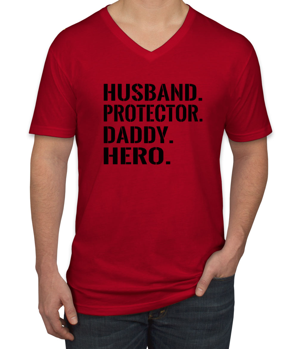 Husband Protector Daddy Hero Men's V Neck T-shirt