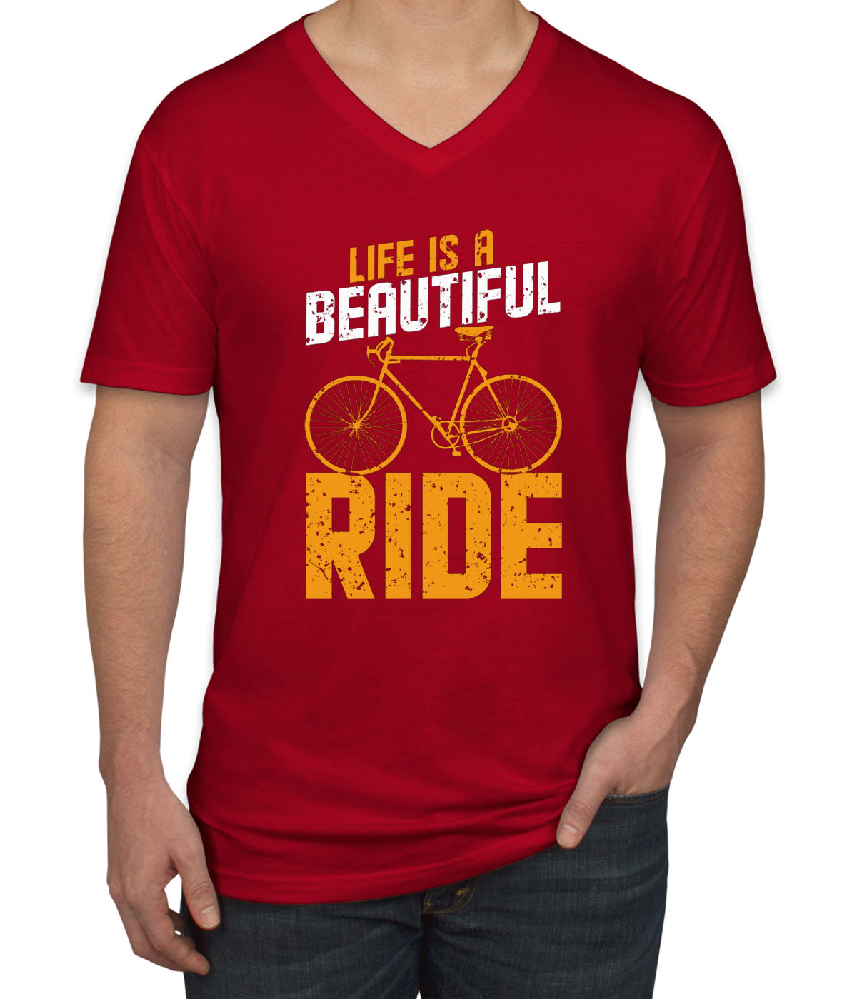 Life Is A Beautiful Ride Bicycle Men's V Neck T-shirt