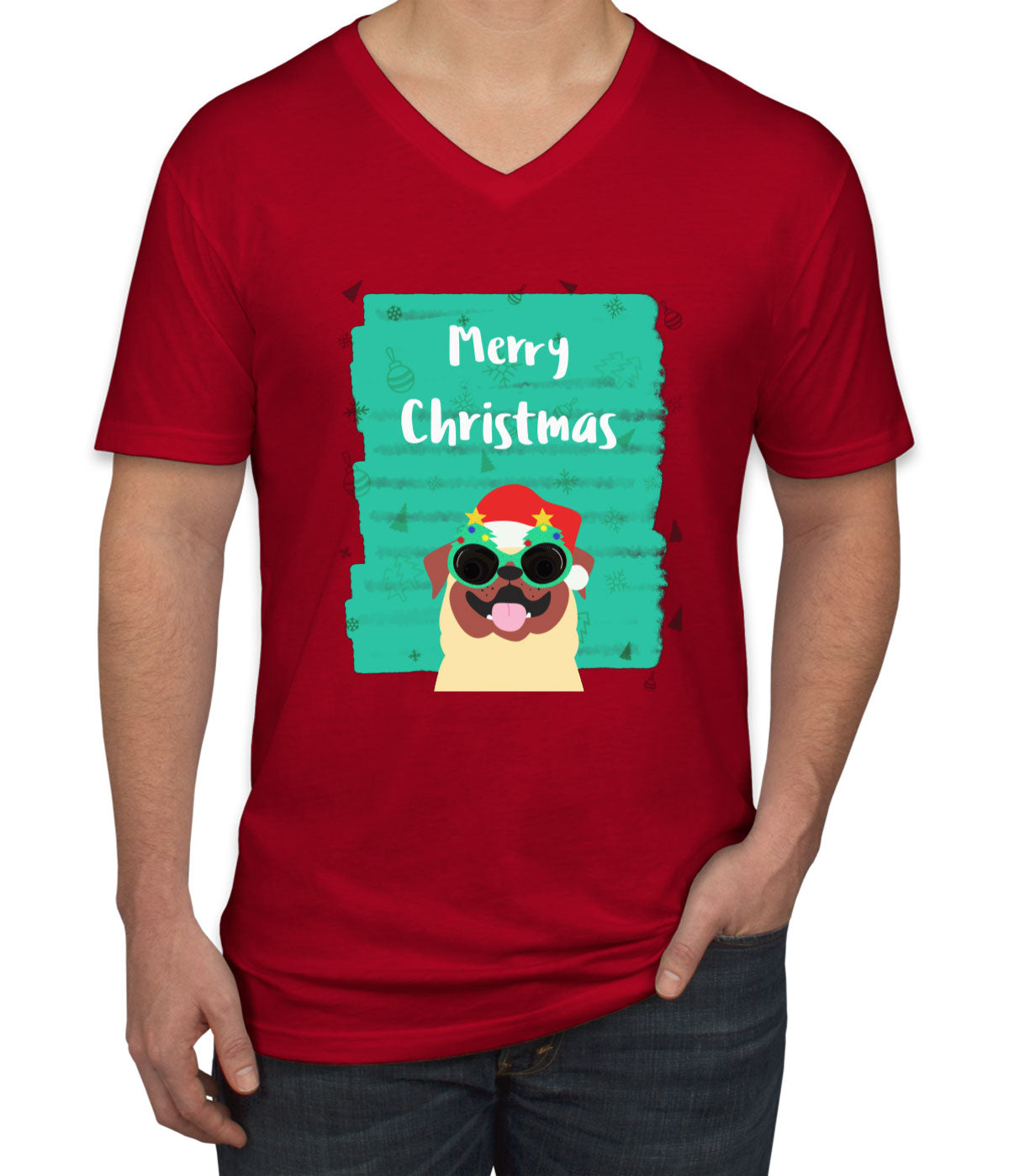 Merry Christmas Pug Christmas Men's V Neck T-shirt