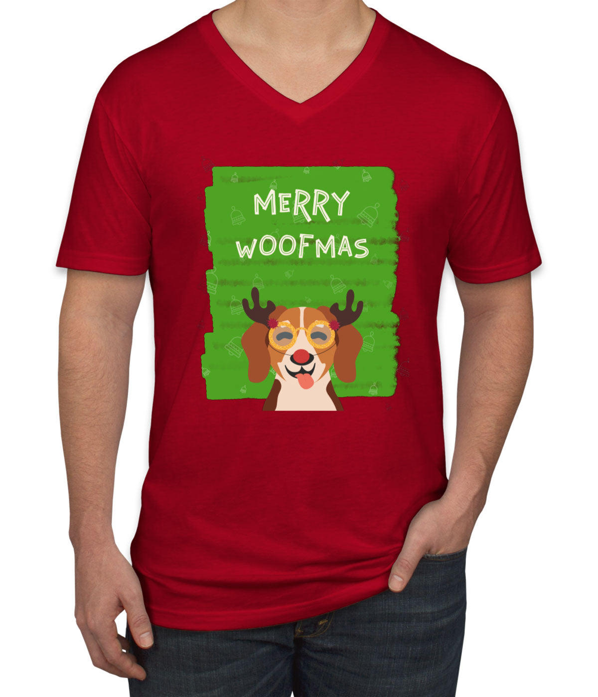 Merry Woofmas Dog Christmas Men's V Neck T-shirt