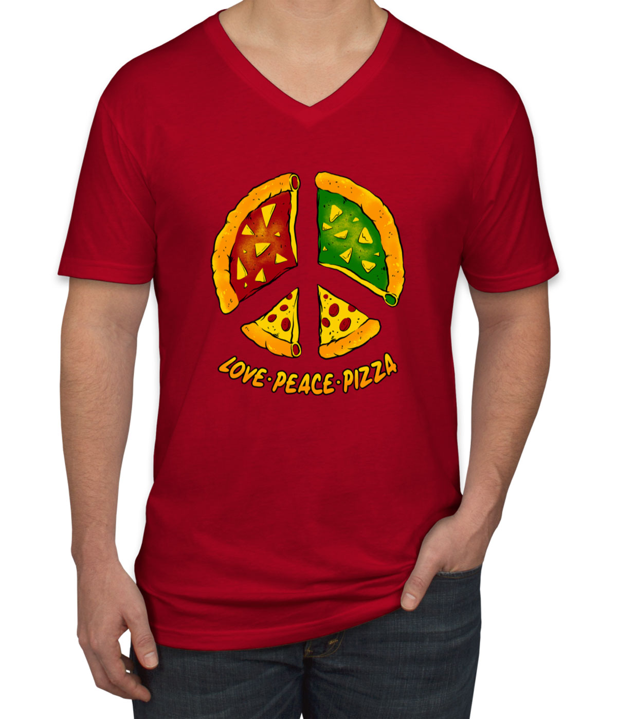 Love Peace Pizza Men's V Neck T-shirt