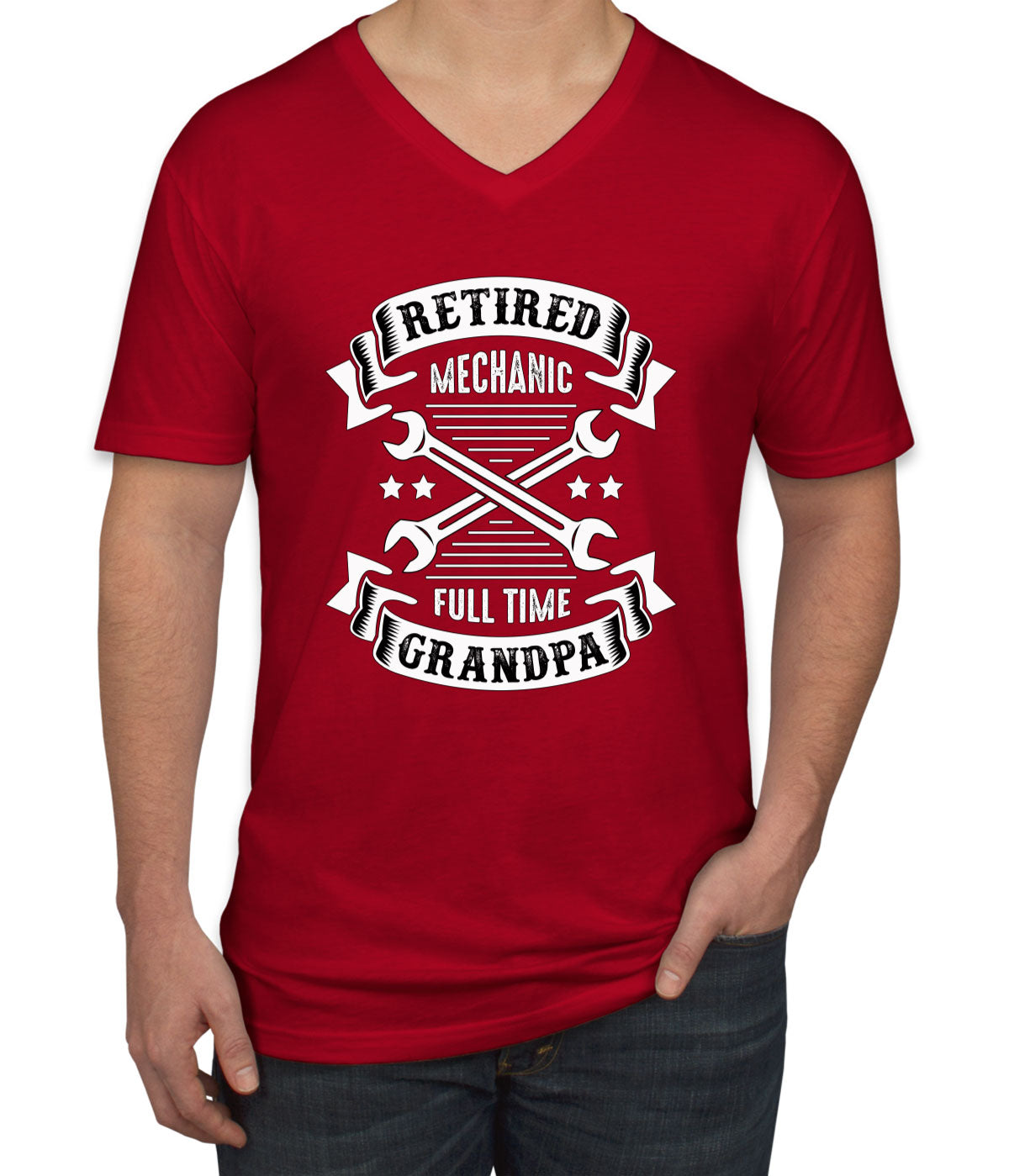 Retired Mechanic Full Time Grandpa Men's V Neck T-shirt