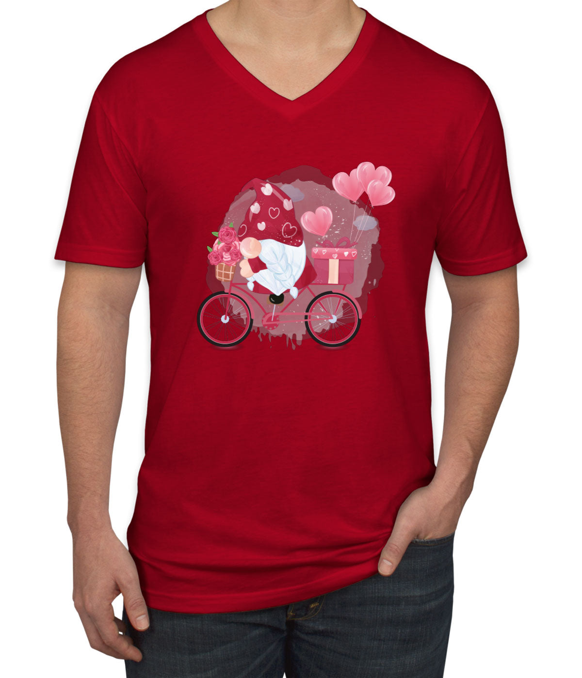 Romantic Gnome Valentine's Day Men's V Neck T-shirt