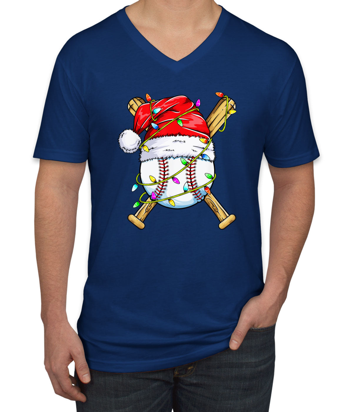Baseball With Santa Hat Christmas Men's V Neck T-shirt