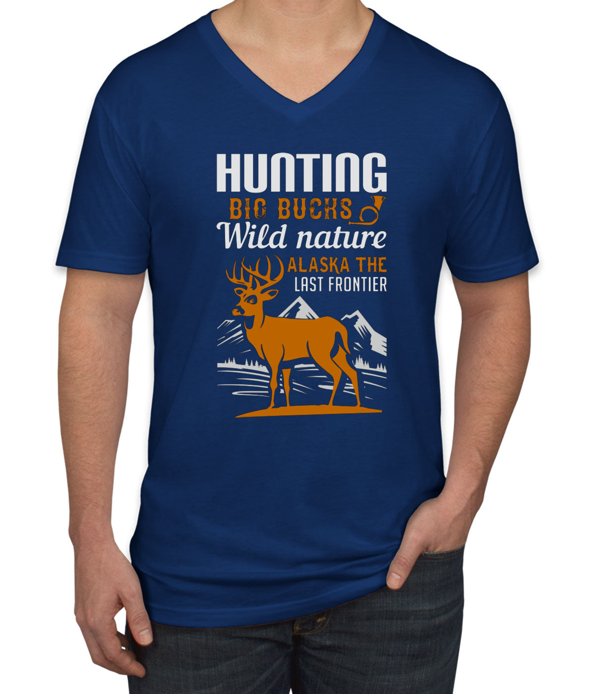 Hunting Big Bucks Wild Nature Alaska The Last Frontier Men's V Neck T-shirt