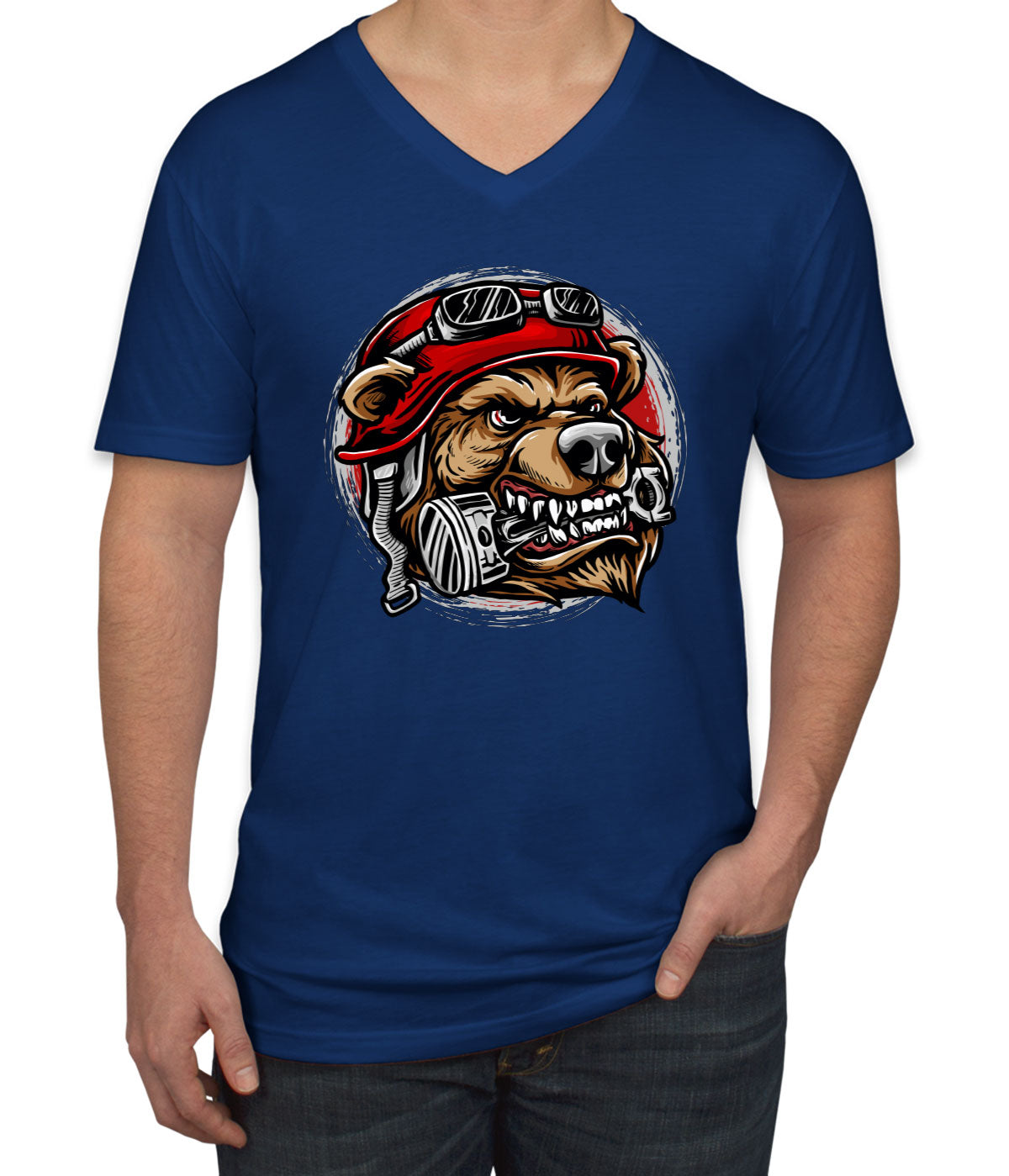 Biker Bear With Helmet Men's V Neck T-shirt