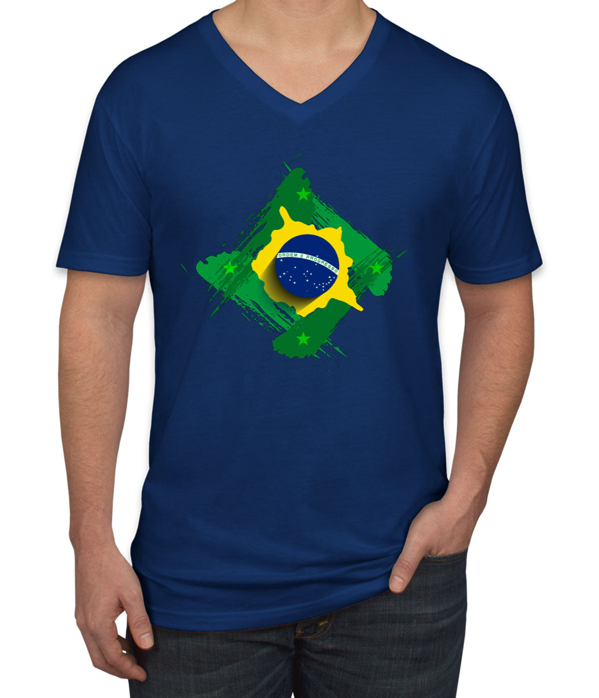 Brazil Flag Diamond Shape Men's V Neck T-shirt