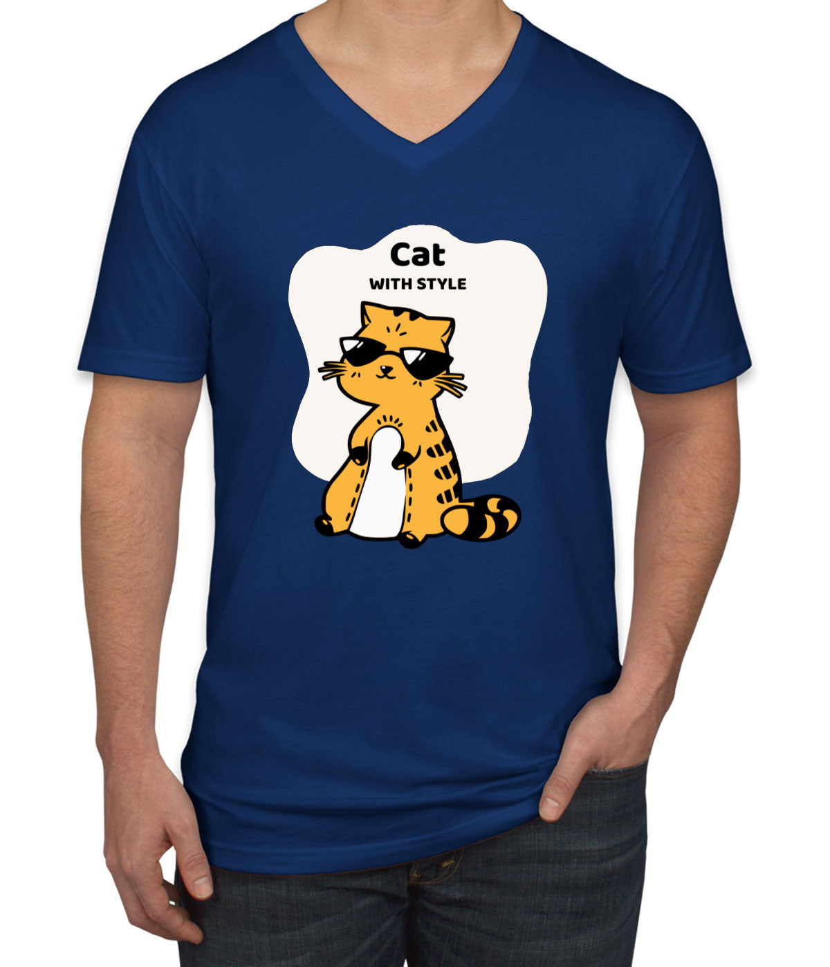 Cat With Style Men's V Neck T-shirt