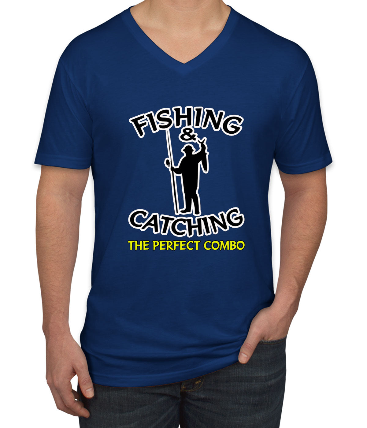 Fishing And Catching The Perfect Combo Retirement Men's V Neck T-shirt