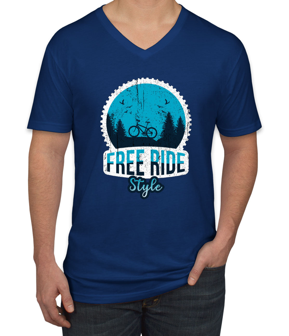 Free Ride Style Bicycle Men's V Neck T-shirt