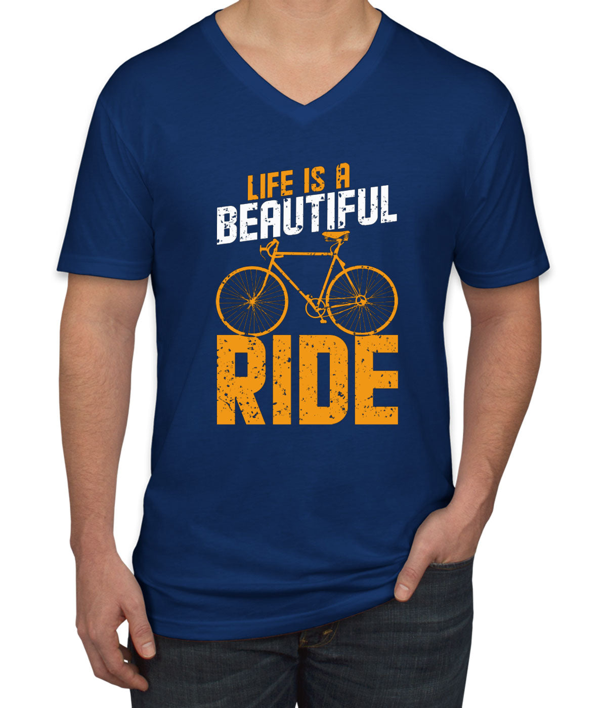Life Is A Beautiful Ride Bicycle Men's V Neck T-shirt