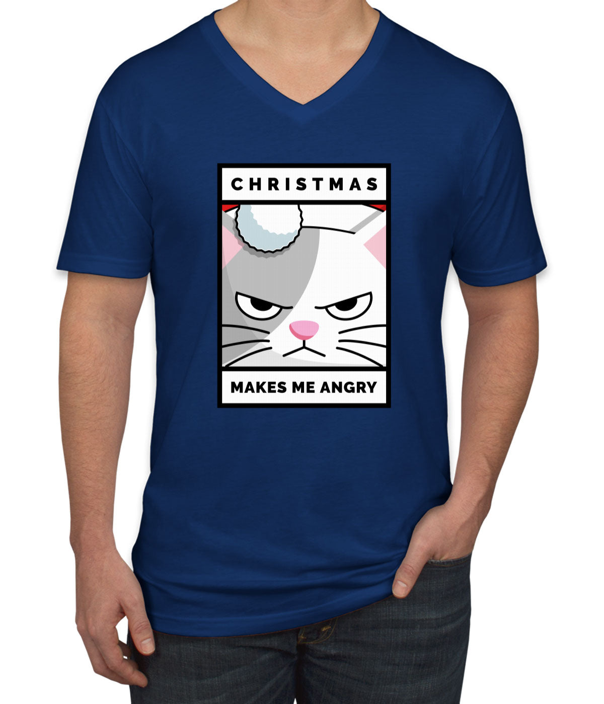 Christmas Makes Me Angry Cat Christmas Men's V Neck T-shirt