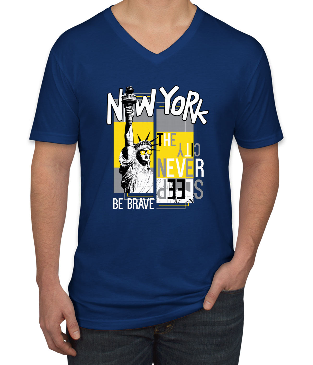 New York The City Never Sleep Men's V Neck T-shirt