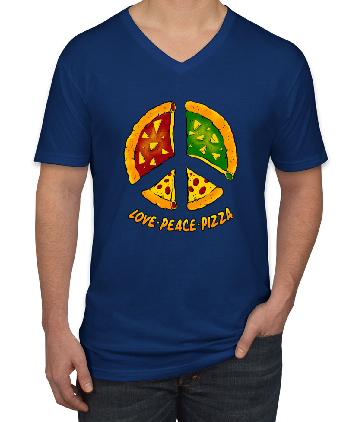 Love Peace Pizza Men's V Neck T-shirt