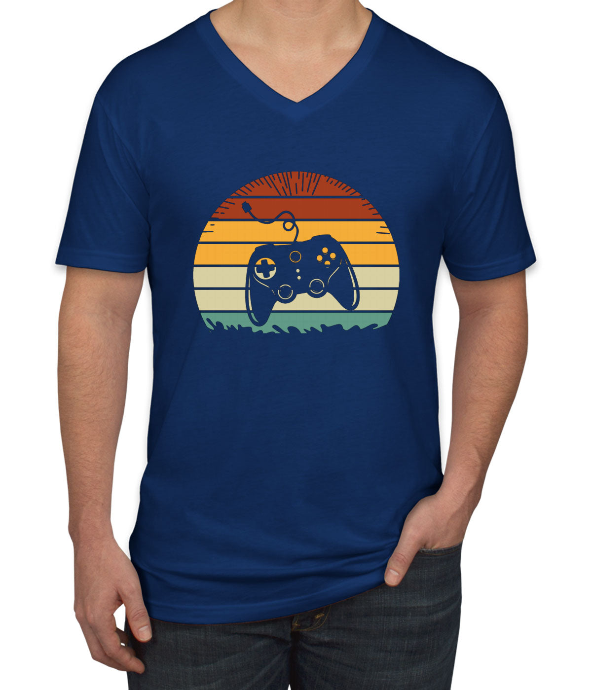 Retro Sunset Gaming Men's V Neck T-shirt