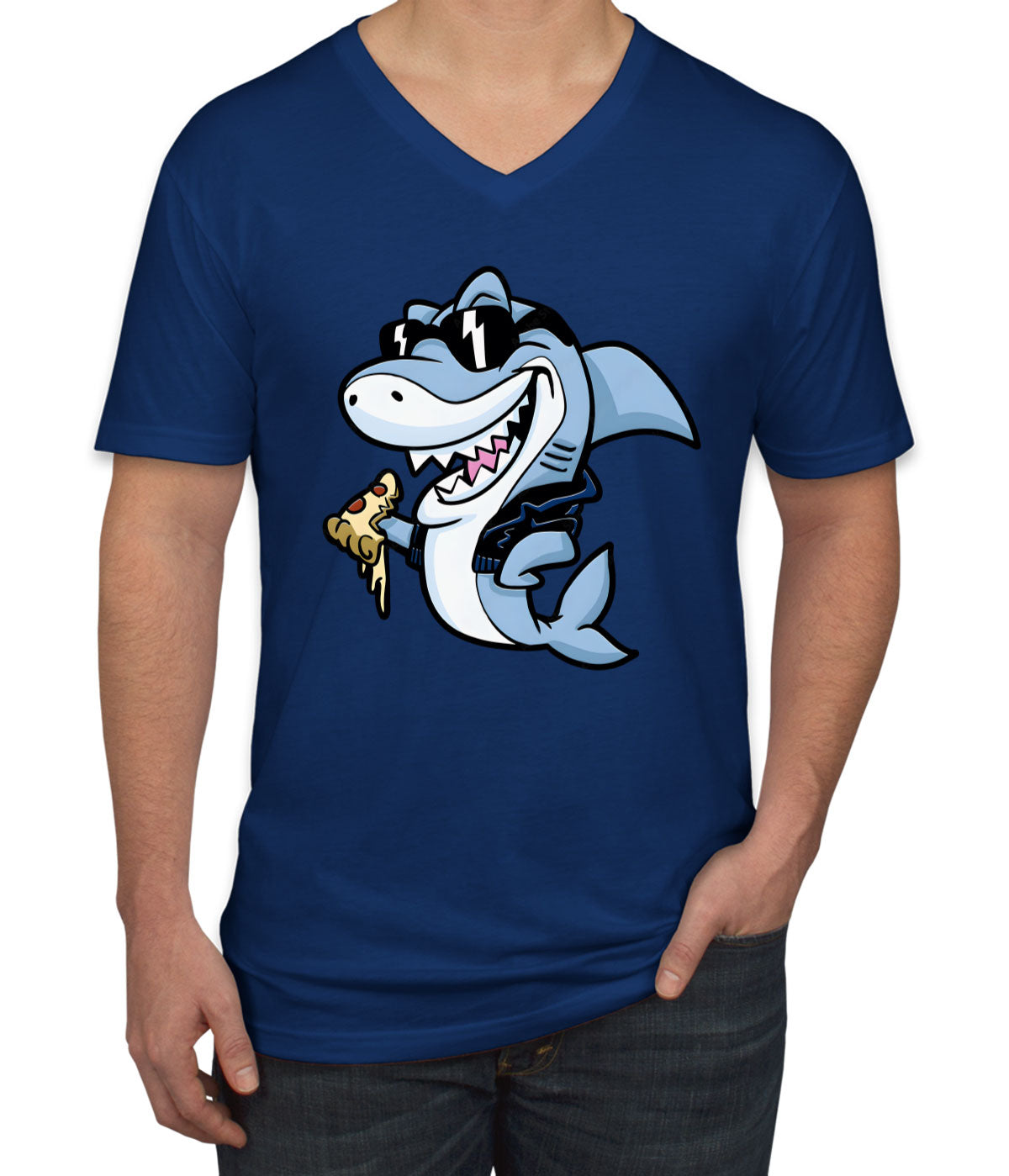 Cool Shark Eating Pizza Men's V Neck T-shirt