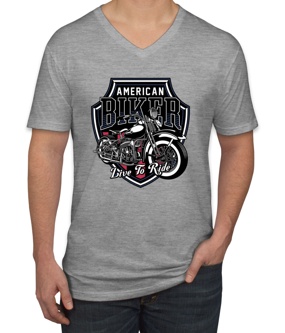 American Biker Live To Ride Motorcycle Men's V Neck T-shirt
