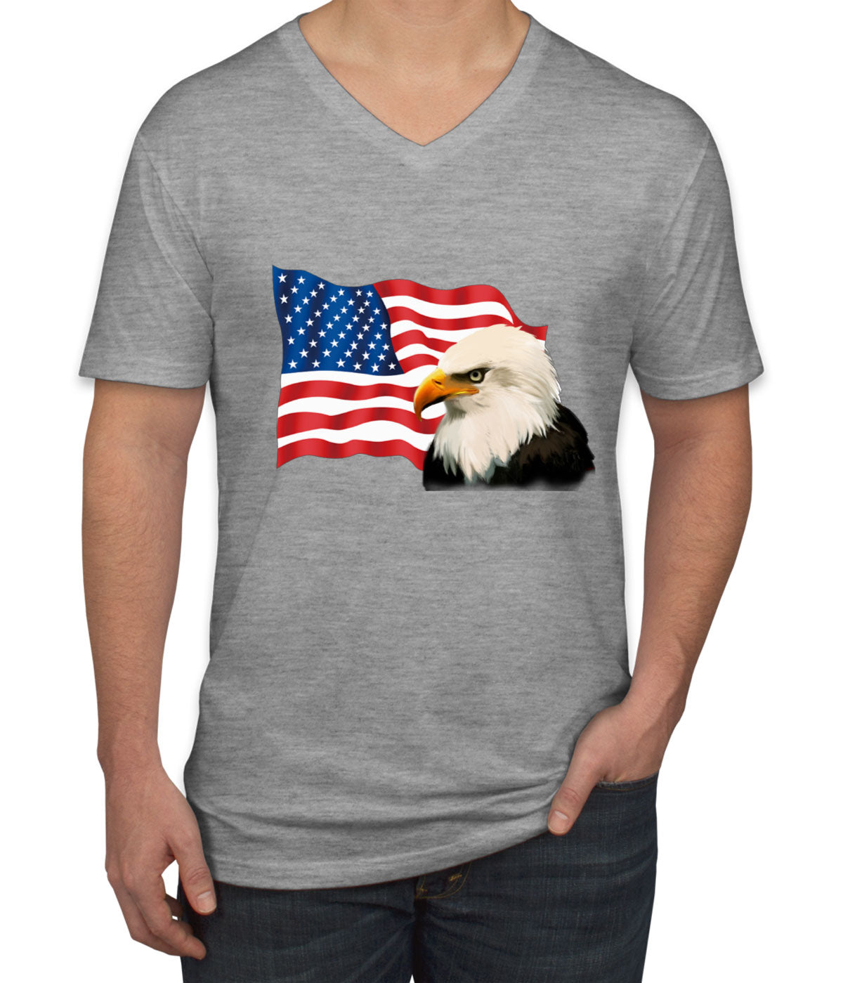 Bald Eagle American Flag Men's V Neck T-shirt