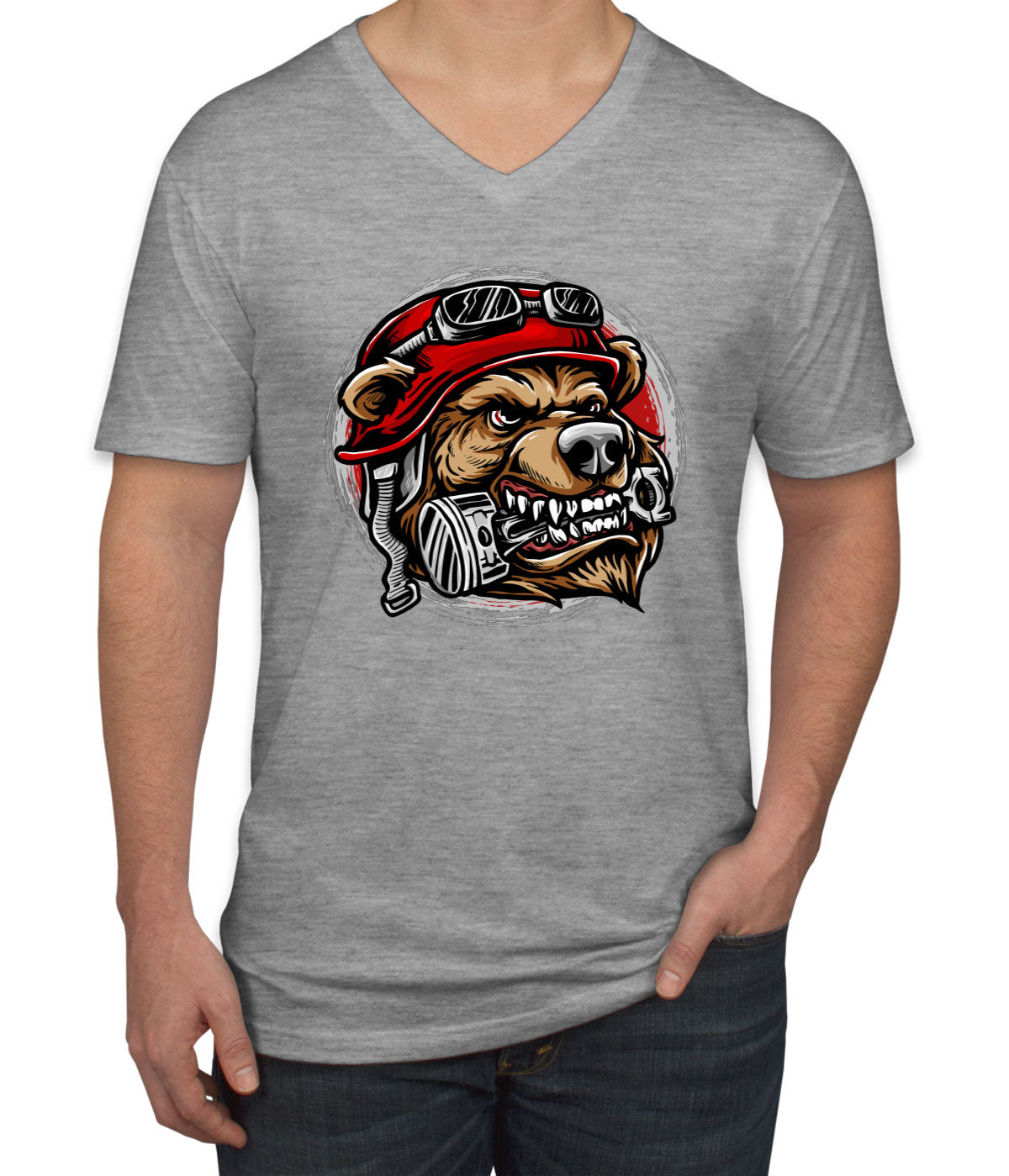 Biker Bear With Helmet Men's V Neck T-shirt