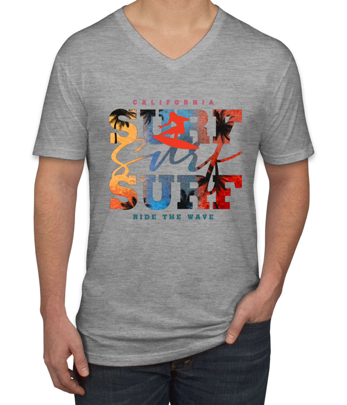 California Surf Ride The Wave Men's V Neck T-shirt