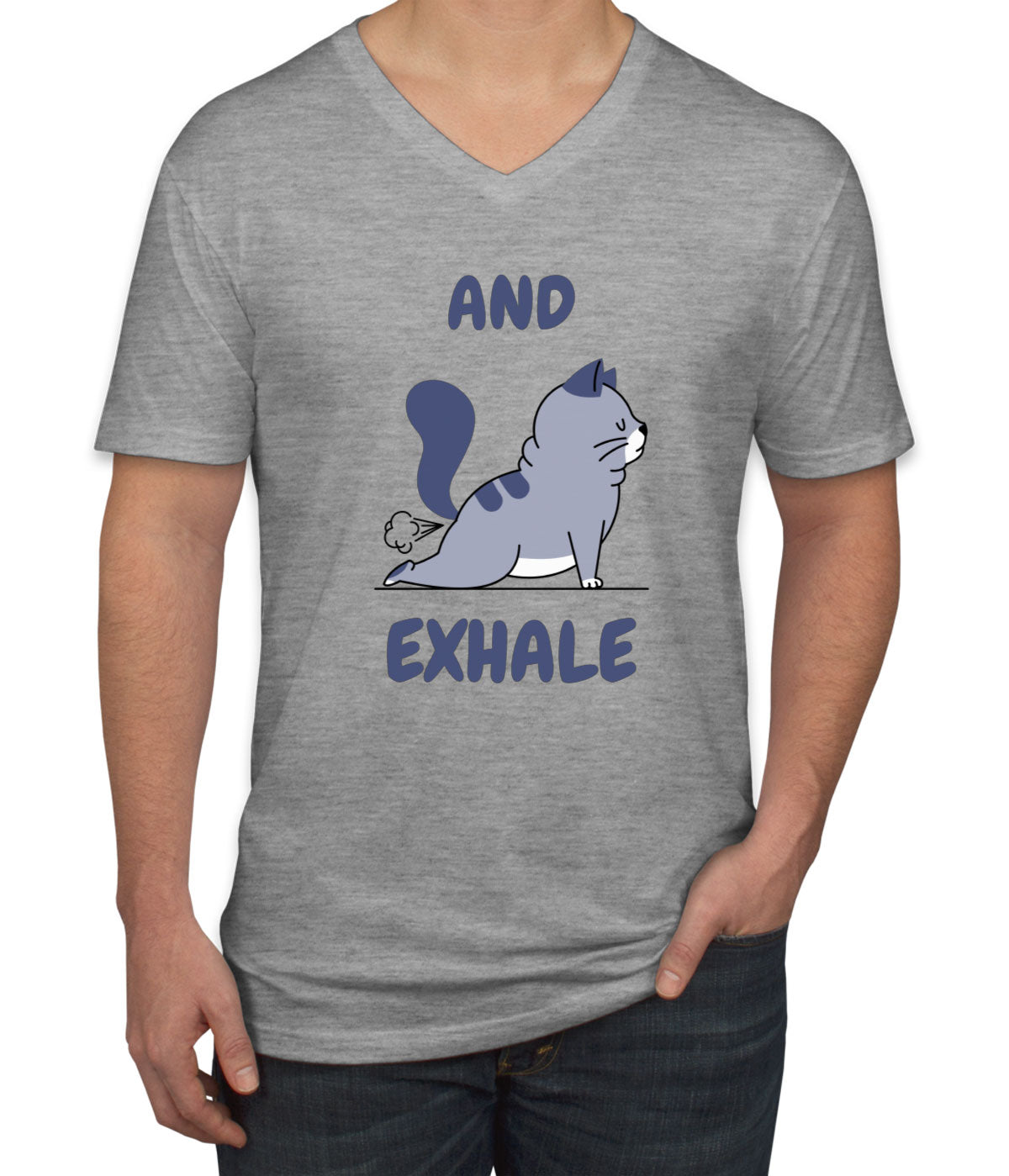 Yoga Cat Flexing Men's V Neck T-shirt
