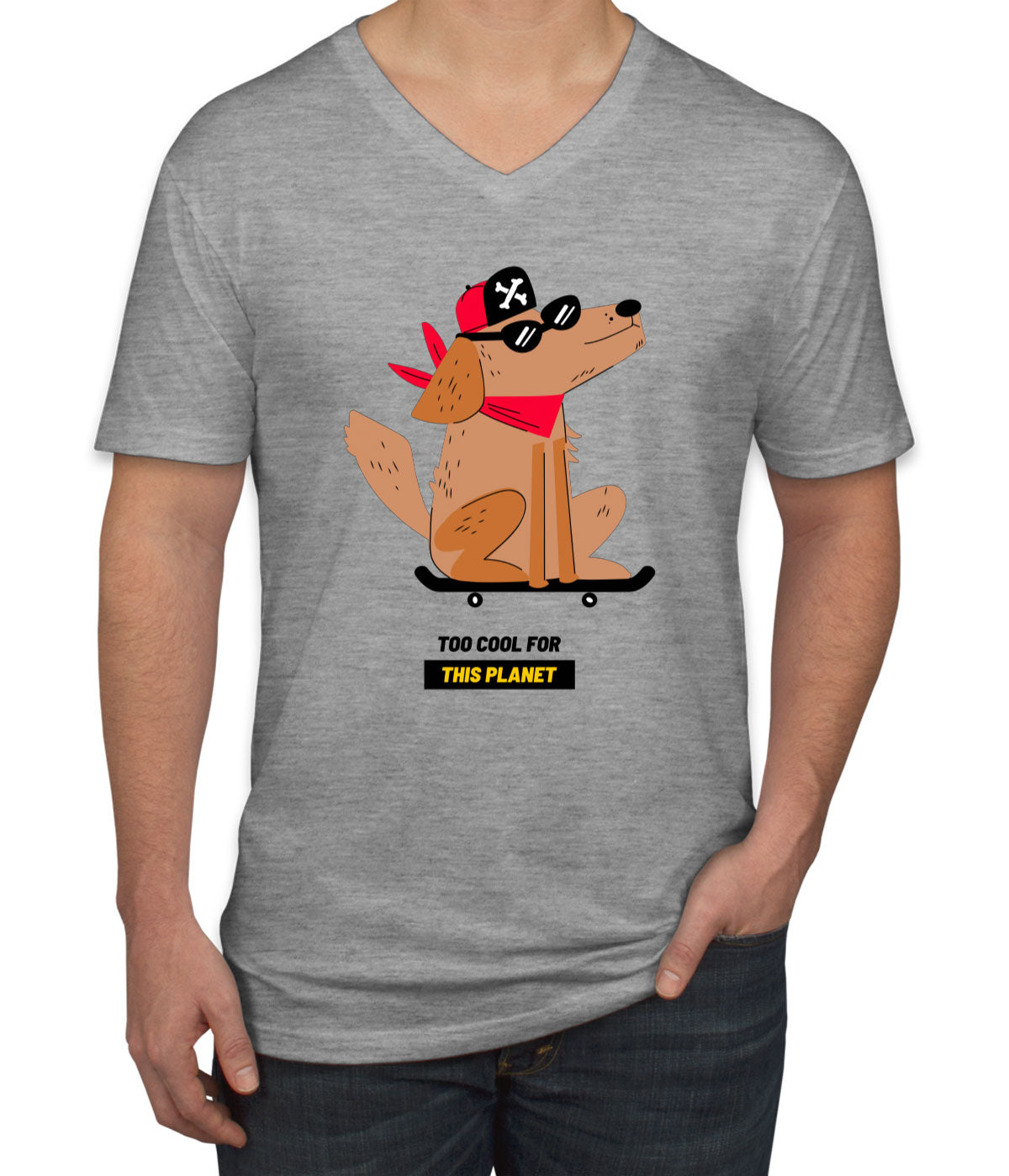 The Dog On A Skateboard Men's V Neck T-shirt