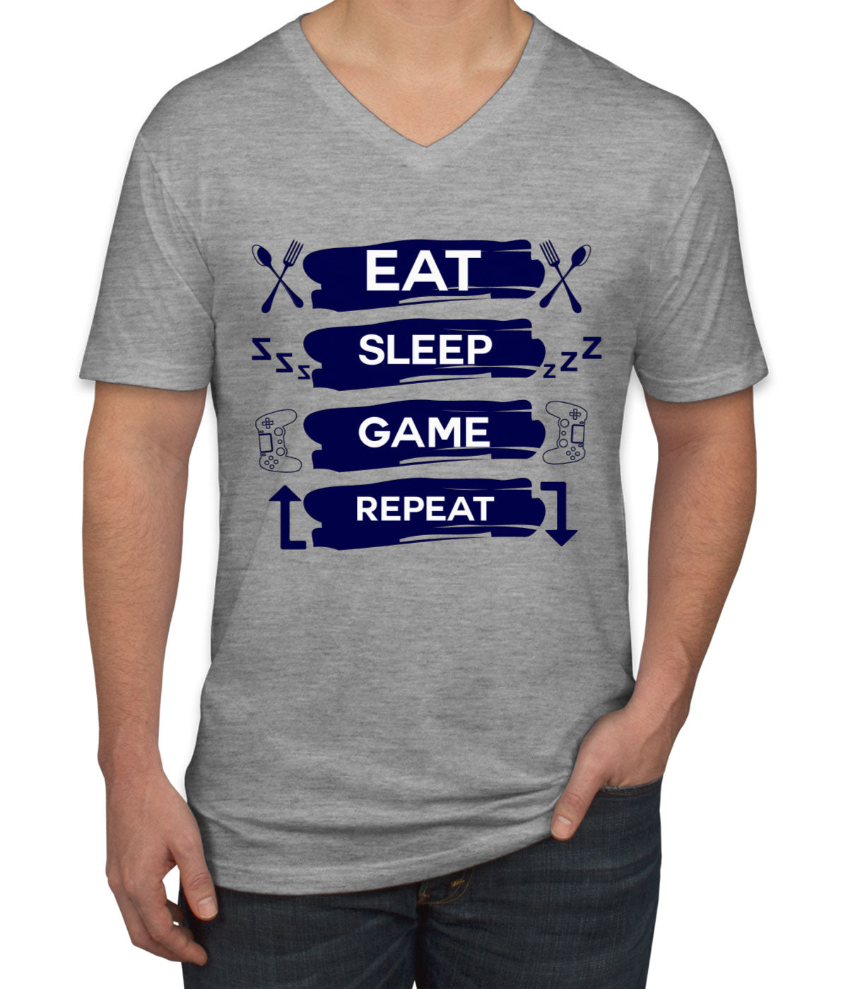 Eat Sleep Game Repeat Men's V Neck T-shirt