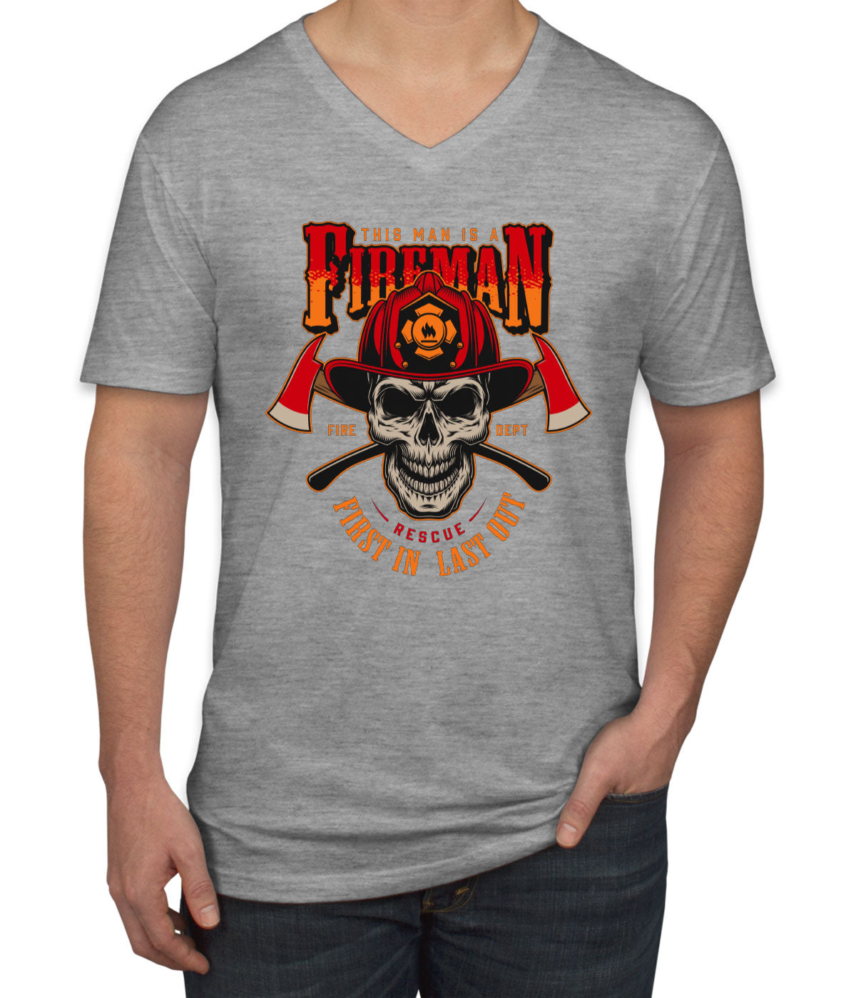 Fireman Skull Men's V Neck T-shirt